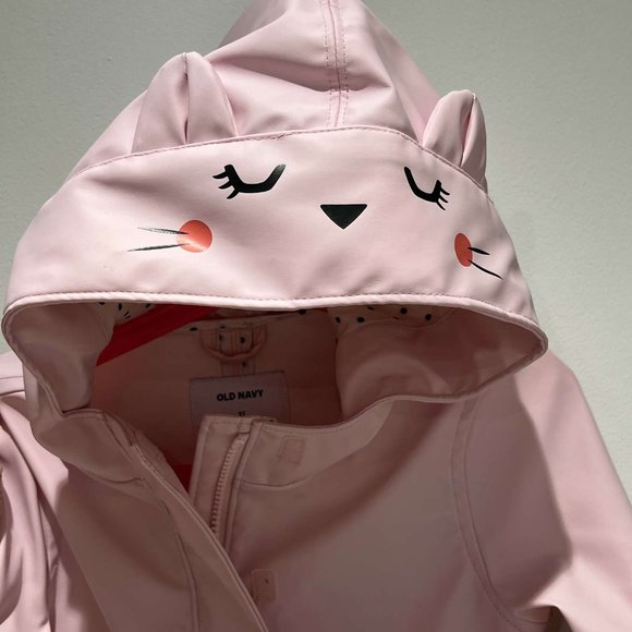 Old Navy Other - Old Navy - Toddler Girls Rain Jacket/Coat in pink, Cute Kitty Hood (Size 3T)